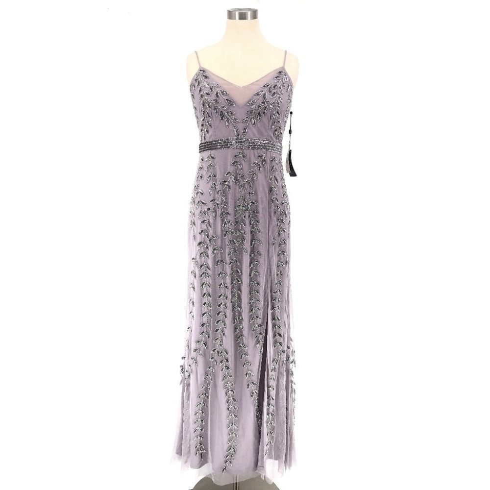 Adrianna Papell Vine Beaded Illusion V-Neck Gown - Picture 2 of 8
